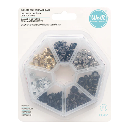 WE R EYELETS W/STORAGE CASE 140/PKG - OJALES METALICOS