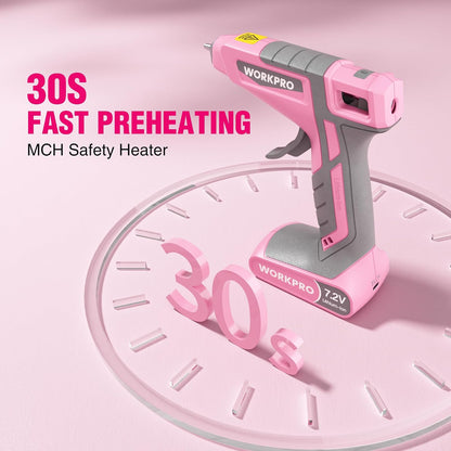 WORKPRO PISTOLA DE PEGAMENTO CALIENTE INALÁMBRICA 7.2V – KIT CON 50 BARRAS DE SILICÓN