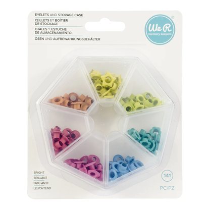 WE R EYELETS W/STORAGE CASE 140/PKG - OJALES PASTEL